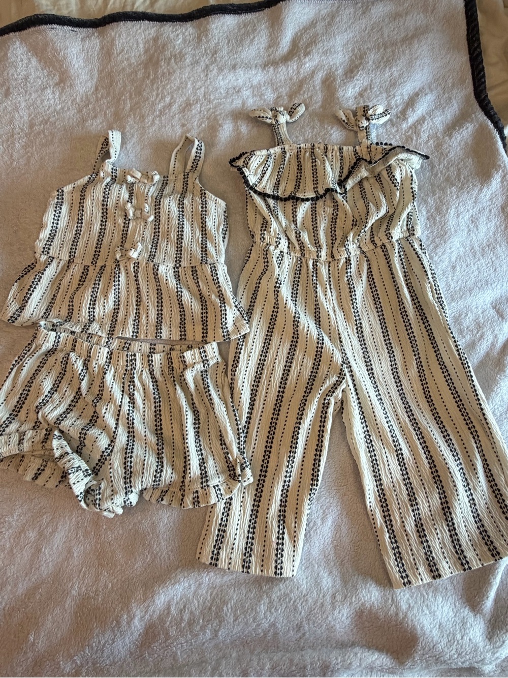Girl’s Cream & Black Striped Jumpsuit and Shorts Set
